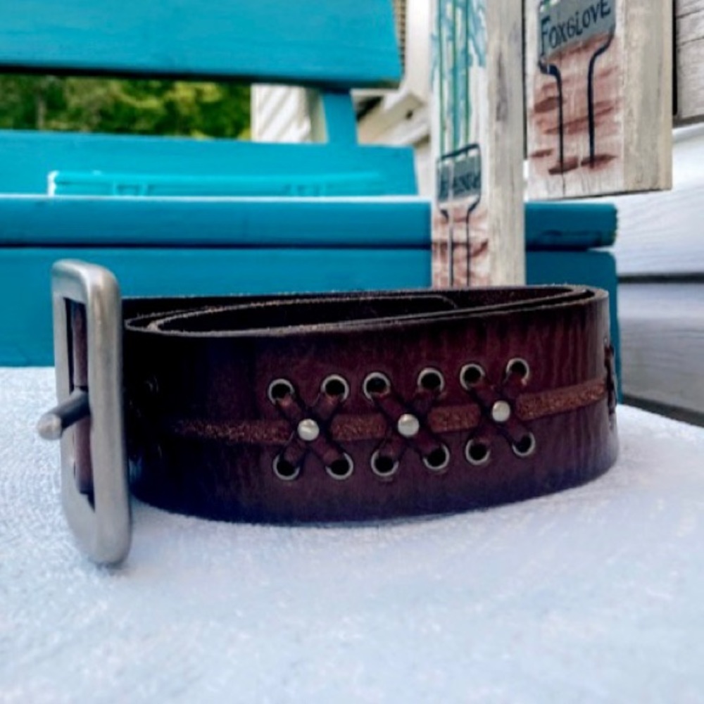 Fossil Solid Brass Buckle Leather Embellished Belt - image 5